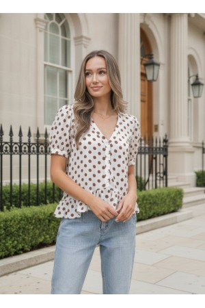 Delightful Polka Dot Button-Up Blouse VT83085C