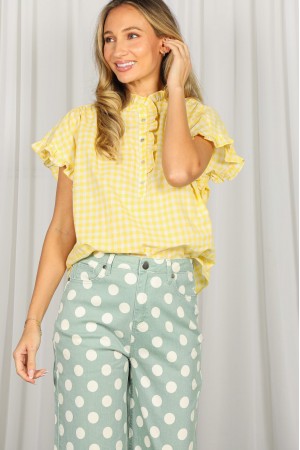 Charming Gingham Ruffle-Trim Collar Cotton Blouse VT83897C